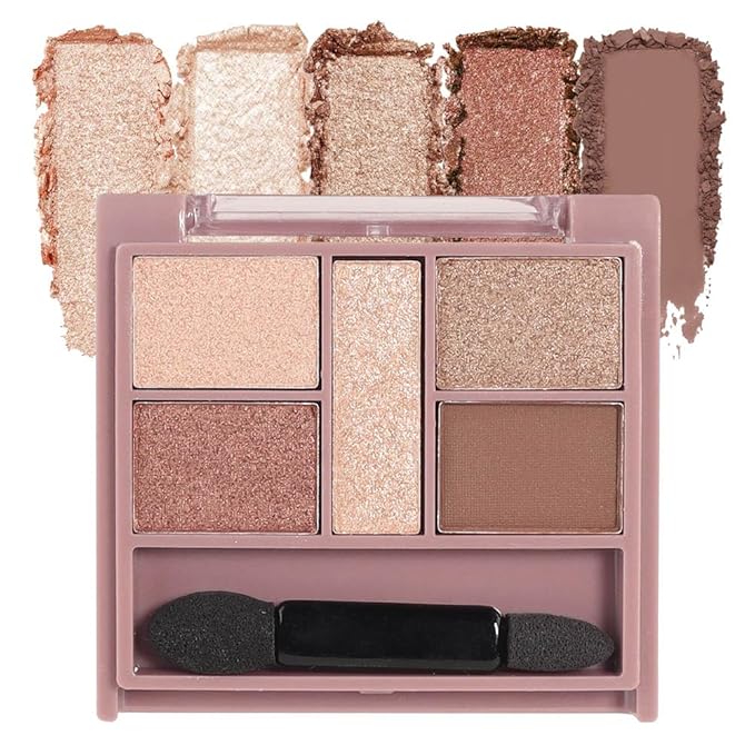 5 Colors Champagne Gold Shimmer Eyeshadow Palette for Eye Makeup,High Pigmented Metallic Eye Shadow Powder Palet de sombras de ojos