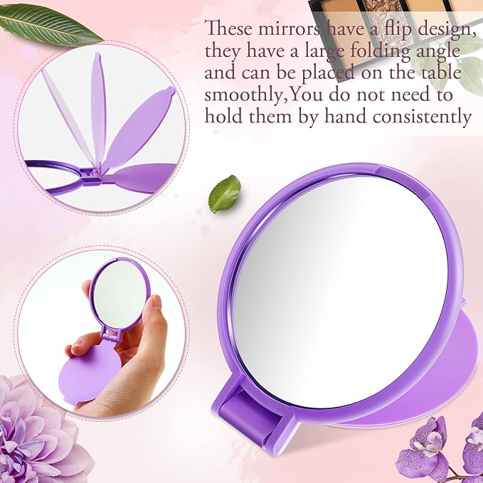 40 Pcs Compact Mirror Bulk Travel Makeup Mini Folding Mirror Pocket Vintage Portable Round Small Mirror for Women Purse Travel Daily Use Gifts, White, Blue, Pink, Purple