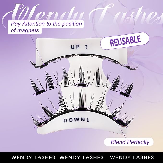 Magnetic Eyelashes with Applicator Natural Look: 2 Pairs, Reusable, No Glue Needed, Wendy Lashes, CX0305, KS02+XM1