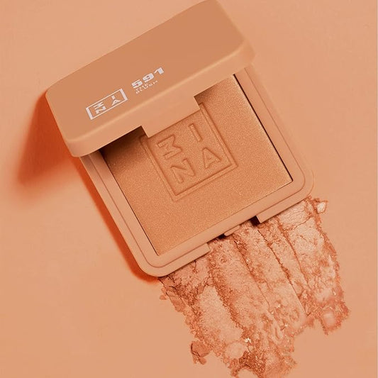 3INA The Blush 591 - Natural, Light Mineral Powder Blush For Sensitive Skin - Blendable, Buildable Rouge - Pigmented, Dewy Glow - Vegan, Cruelty Free, Eco Friendly Makeup - Gold Sand Color - 0.26 Oz