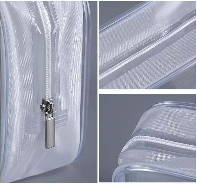 5 Pack Clear Plastic Zippered Toiletry Carry Pouch TSA Approved Toiletry Bag Portable Cosmetic Makeup Bag for Vacation, Bathroom and Organizing (White, Large)