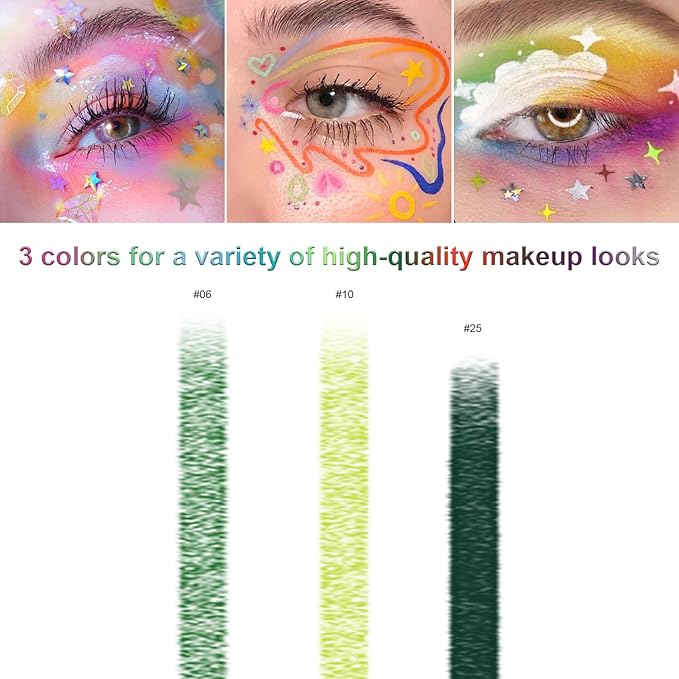 3 Colorful Eyeliner Pen Set, Eye Shadow Pencil, Pearl Eyeliner Kit Metallic Glitter Eye liner Pencil for Women Eye&Lip Liner Professional Eye Makeup Set Colorful Eye Color (3PCS A)