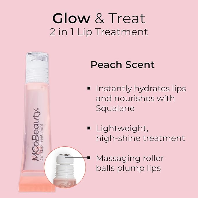 MCoBeauty 2-in-1 Glow & Treat Lip Oil, Peach, Hydrating Tint for Luscious Lips, Vegan, Cruelty Free Cosmetics