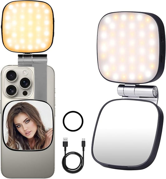Magnetic Selfie Light Compatible with MagSafe iPhone, Multiple Folding LED Phone Photo Beauty Fill Ring Lighting with Mirror for Zoom Makeup Photography Recording Video Conference, (M27 Black)