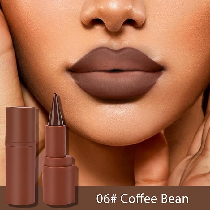 2 in 1 Lip Liner Pencil and Lipstick Lip Combo Set, Matte Nude Black Dark Brown Red Lip Liner, Smooth Creamy Lip Pencil, High Pigmented Non-Smudging Waterproof Long Lasting Lip Makeup 06#