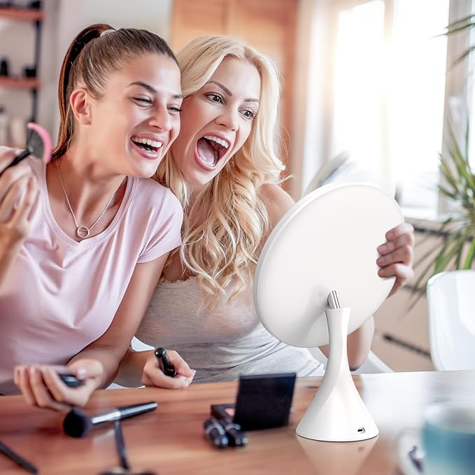 10 Inch Lighted Makeup Mirror with 7X Magnification,3 Colors & 10 Brightness Levels, Magnifying Makeup Mirrors with 5000mAh Battery, Anti-Glare,Gift Box (White)