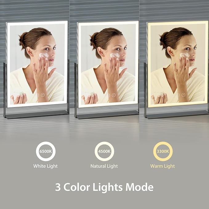 Makeup Mirror with Lights, 14 inch Vanity Mirror with 104 LED Lights, Plug in Table Mirror, Rectangular Desk Mirror with Metal Stand Base