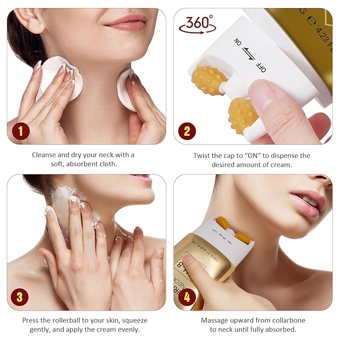 AH-8 Firming Neck Cream for Crepey Skin Body Care Comfort, Roller Neck Firming Cream With Double Roller Massage, Moisturizing, Tightening Lotions Cosmetic Skin Care Skin Repair for Women