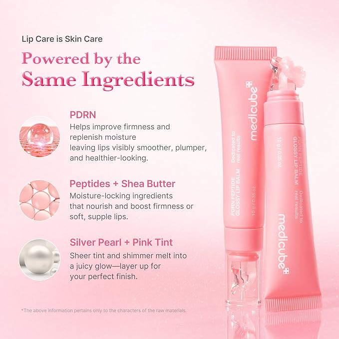 medicube PDRN Pink Day & Night Lip Duo for Hydrated & Glossy Lips: PDRN Lip Sleeping Mask Glow Balm and PDRN Peptide Jelly Gloss Balm | PDRN, Peptides, Collagen, Shea Butter for Long-Lasting Moisture