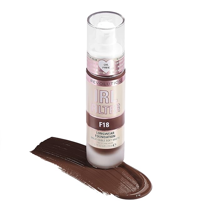 Revolution, IRL Filter Longwear Foundation, Soft & Breathable Formula, Medium to Full Coverage, Matte Finish, F18, 0.7 fl oz