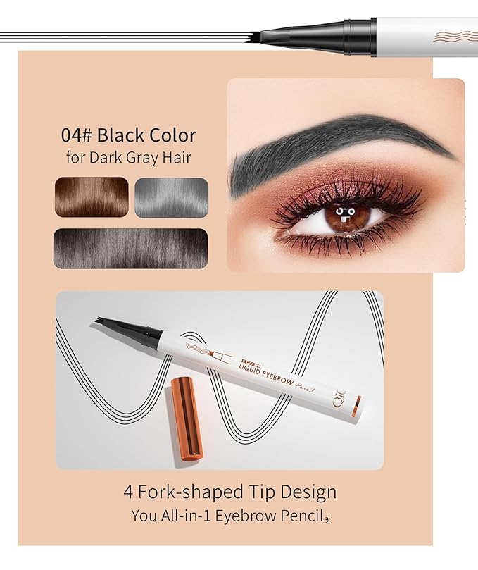 2 Pcs Microblading Eyebrow Pen, 2025 Upgraded 3D Waterproof 4-Tip Eyebrow Pencil, Natural Makeup Long-Lasting Fine Stroke Magic Eyebrow Pencil for Women Stay on All Day (04 Black*2)