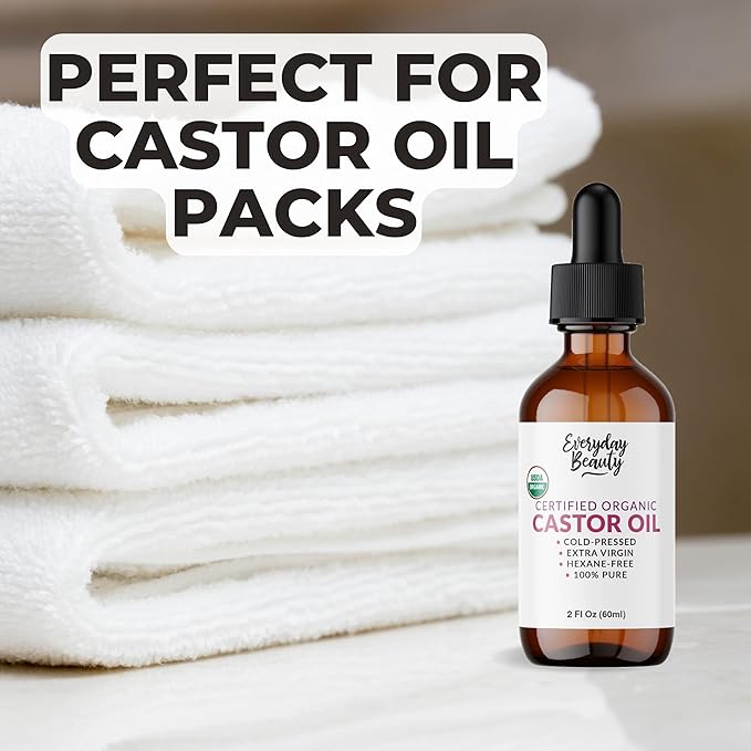 Organic Castor Oil - 100% Pure Certified USDA Organic, Cold Pressed & Hexane-Free, For Eyelashes, Eyebrows, Hair, Skin & Wellness Packs - 2 Fl Oz Glass Bottle & Dropper