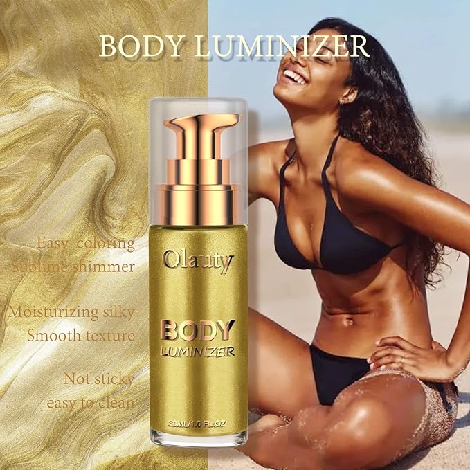 Liquid Illuminator, Firstfly Body Highlighter Makeup Smooth Shimmer Glow Liquid Foundation for Face & Body（#02 Metallic Gold）