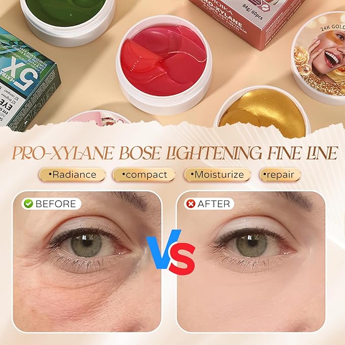60Pcs Under Eye Patches for Dark Circles, Pro-Xylane Bose Eye Mask to Reduce Puffiness, Wrinkles & Fine Lines, Hydrating & All-Natural Skin Treatment Pads Spa Gifts for Women & Men