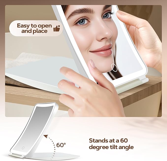 2 in 1 64 LED Travel Magnifying Mirror with Light, Portable 20X/1X Lighted Makeup Mirror with Rechargeable 1000mAh Battery, 3 Colors Dimmable Lighting Folding Cosmetic Vanity Mirror