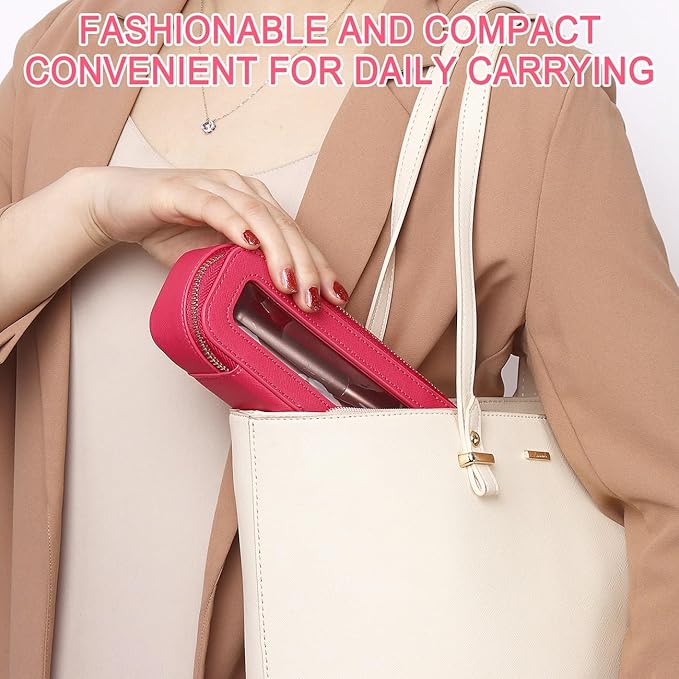 Makeup Brush Case Clear Travel Cosmetic & Toiletry Bag Slim Makeup Bag with Zipper Small Purse Organizer Car Essential Bag for Women (X/Fuxia, SLIM-3)