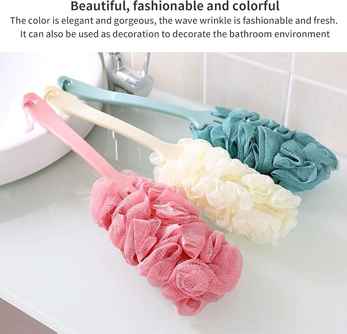 3 Pack Back Scrubber Long Handled Bath Brush Soft Mesh Sponge Exfoliating Body Scrub Back Cleaner Loofah Bathroom Shower Accessories for Women and Men (Pink)