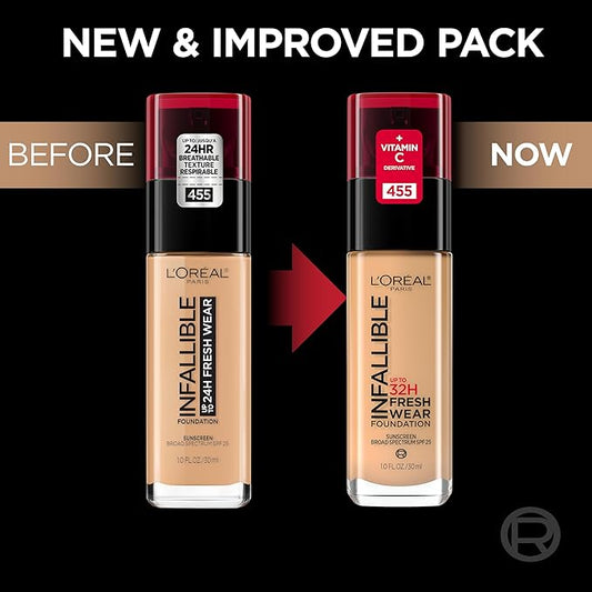 L'Oreal Paris Makeup Infallible Up to 32 Hour Fresh Wear Lightweight Foundation, 511 Maple, 1 Fl Oz, Packaging May Vary