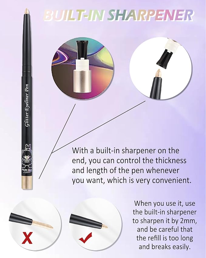 Retractable Glitter Eyeliner Pencil, Chameleon Matte Metallic Eye Liner, Waterproof Smudge-proof, Long-lasting, Highlighter Gel Eye Liner with Sharpener for Women-03