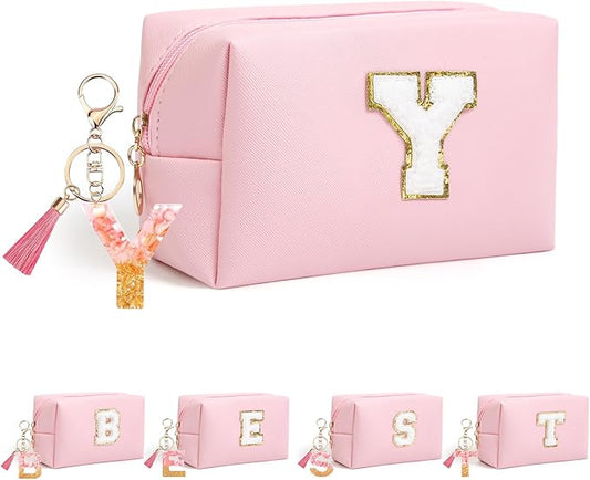 Birthday Gifts for Women Her,Travel Cute Makeup Bag,Large Capacity Cosmetic Bags for Women Makeup Pouch PU Leather Waterproof Cosmetic Bag (Y, Pink)