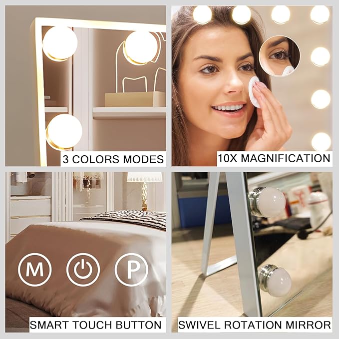 Manocorro 23x18 Inch 15 LED Bulbs, Vanity Mirror with Lights Hollywood Makeup Mirror, Large Vanity Lighted Mirror with 15 LED Bulbs