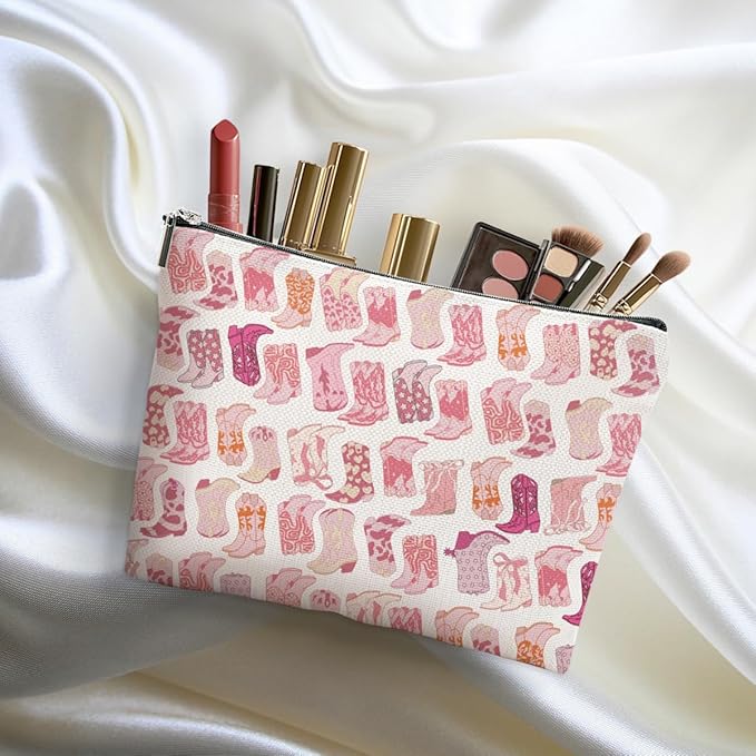2pcs Western Makeup Bag Western Gifts for Women Cosmetic Bag Cowgirl Gifts for Women, Girls Sister, Pink Boots Cowboy Boots Gift Christmas Birthday Gift, Cowgirl Stuff