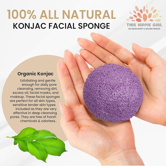This Hippie Girl | Konjac Exfoliating Organic Facial Sponge | Plant Based Gentle Exfoliating Face Scrubbie | Safe for Sensitive Skin | Amethyst Purple (Purple)