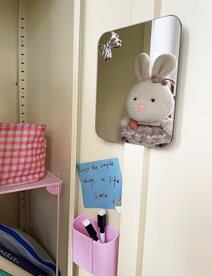 Magnetic Locker Mirror 6"x7" Real Glass Frameless Mirror with Magnetic Backing for School Locker, Bow School Locker Makeup Mirror for Girls Bathroom Refrigerator Dorm Gym Office Cabinet Home