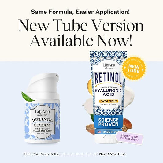 LilyAna Naturals Retinol Cream - Anti-Aging Moisturizer for Face & Neck, Made in USA, Wrinkle Reduction - 1.7oz, 2 Pack