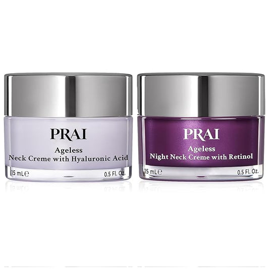 PRAI Beauty Ageless Day & Night Neck Kit | 1 Throat & Decolletage Day Creme and 1 Throat & Decolletage Night Creme | Skin Tightening Cream Set for Instantly Ageless Neck
