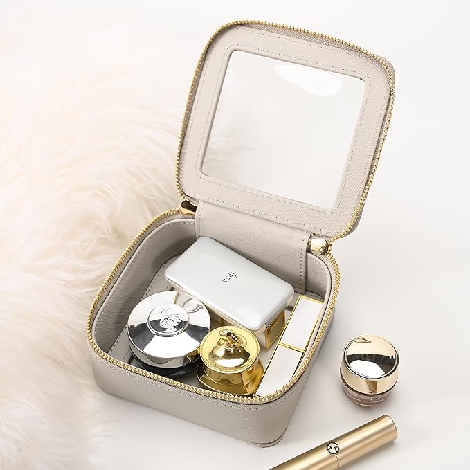 Aveniee Clear Makeup Bag Small, Mini Travel Toiletry Bag Cosmetic Bags Organizer, TSA Approved Clear Makeup Case Pouch with Zipper, Car Essentials for Women Men(Grey)