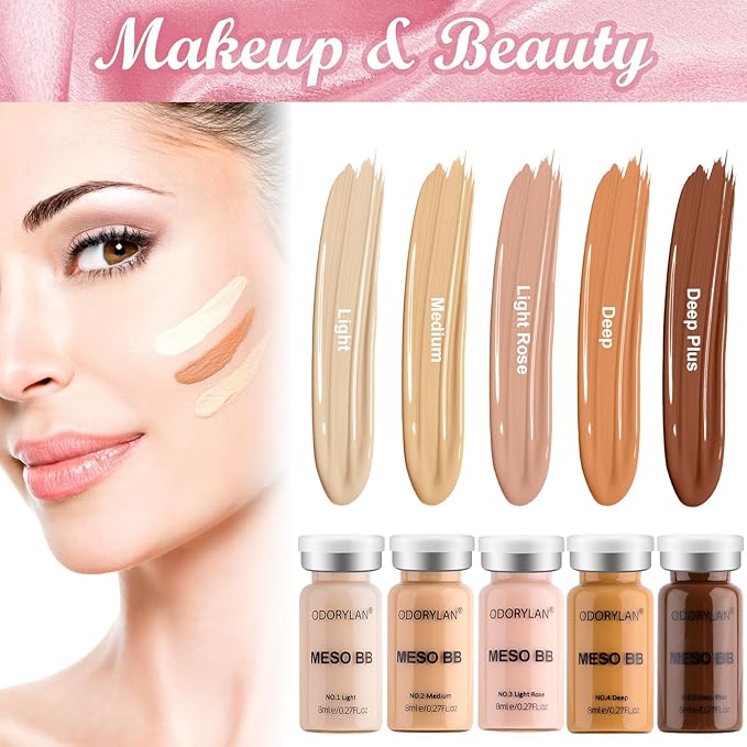 BB Facial Glow Serum Starter Kit Hydration Essence Foundation Skin Care Kit 0.27 oz 10 vials, Combined with Niacinamide and Peptides to Lighten Skin Tone Anti-Aging Foundation 5-mix pack