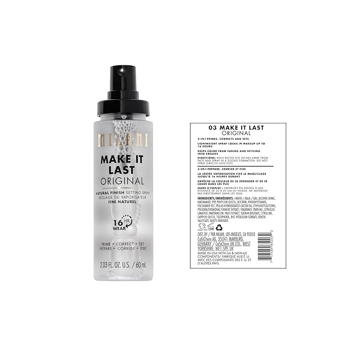 Milani Setting Spray + Primer, Make It Last Original - Natural Finish with Niacinamide for Hydration, Setting Spray for Makeup and Face Primer, 3-in-1 Prime + Hydrate + Set, 2.03 Fl. Oz - 2 Pack