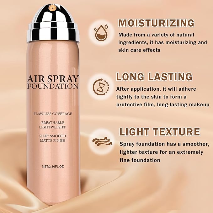 AIUEO Airbrush Foundation Makeup Spray for Mature Skin Lightweight Full Coverage Airbrush Flawless Setting Spray Foundation Makeup-Beige