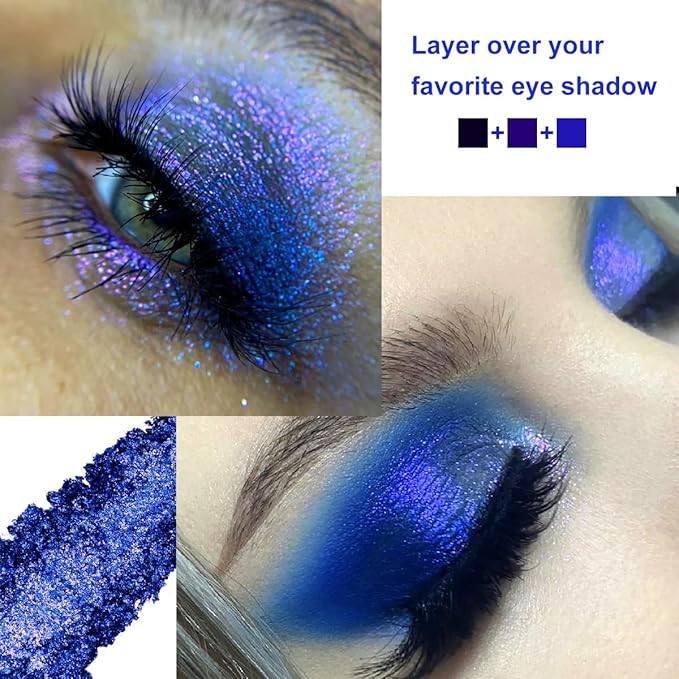 Afflano Multichrome Vibrant Blue Eyeshadow Palette, 4-Color Highly Pigmented Long-Lasting Blue Eyeshadow Makeup, Blendable Duochrome Shimmer Matte Shades for Natural & Smoky Eye Looks Travel-Size