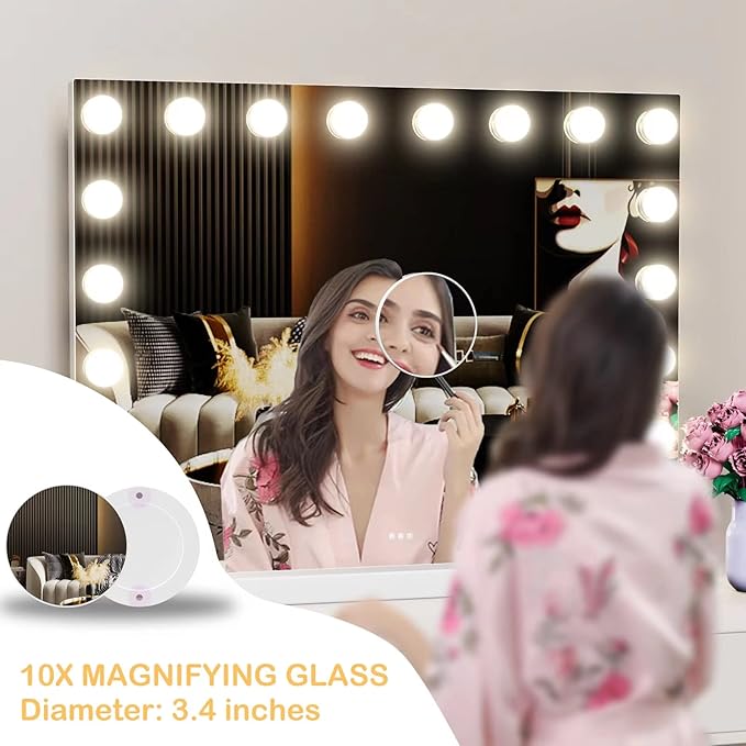24 Extra Bulbs Vanity Mirror with Lights, 32WX24L Tabletop Hollyhood Makeup Mirror USB+Type-C Charging, Hollywood Lighted Mirror,3 Colors Modes,Touch Control,Metal Frame,White