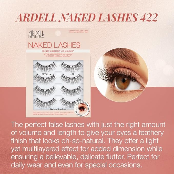 Ardell Strip Lashes Naked Lashes #422 - Invisiband, Comfortable False Eyelashes, 2 Pack