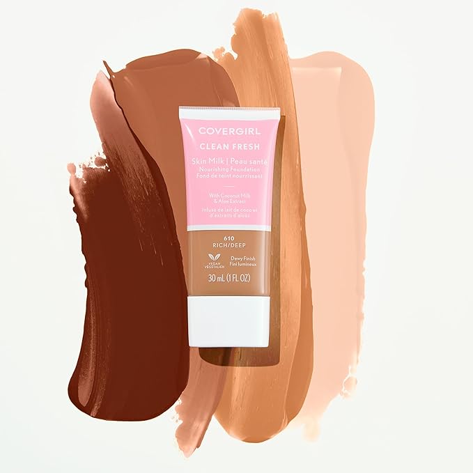 COVERGIRL Clean Fresh Nourishing Skin Tint, 620 Deep, Liquid Foundation, Dewy Finish, Infused with Coconut & Aloe, Vegan Formula