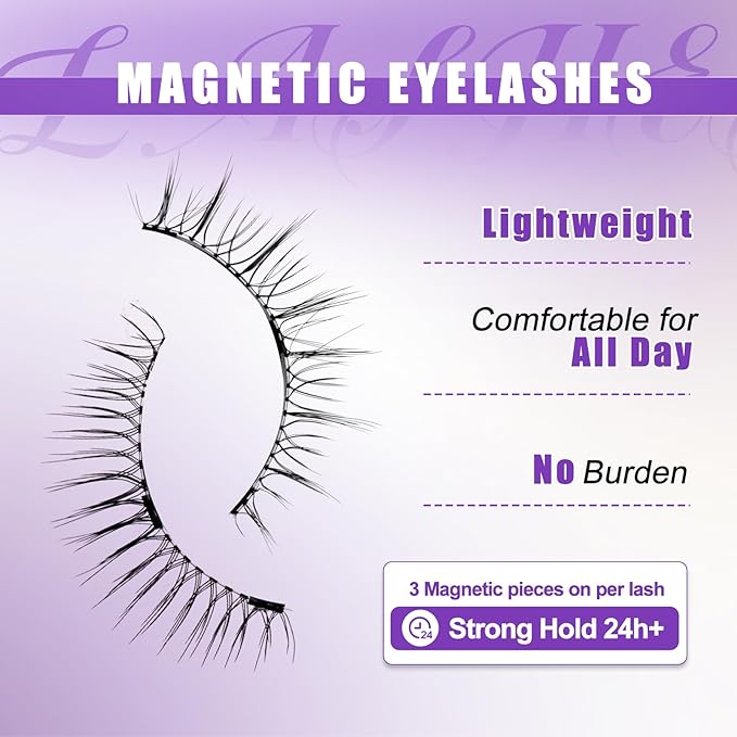 4 Pairs Magnetic Eyelashes with Applicator: Natural Look, Reusable, No Glue Needed, Wendy Lashes, CX0305, 079+B01