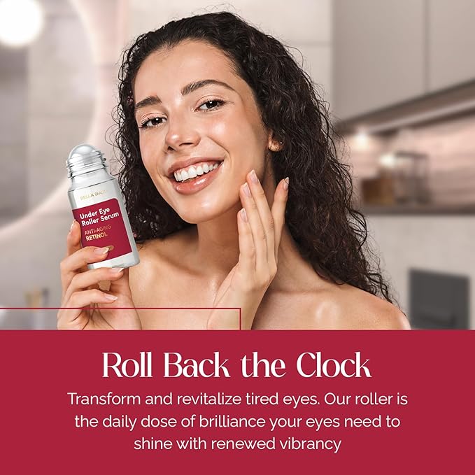 Bella Beauty Eye Roller Serum with Retinol & Vitamin B5 - Reduces Dark Circles, Puffiness & Fine Lines - Anti-Aging, Dermatologist Tested, Korean Skin Care for All Skin Types - 1.69 Fl. Oz
