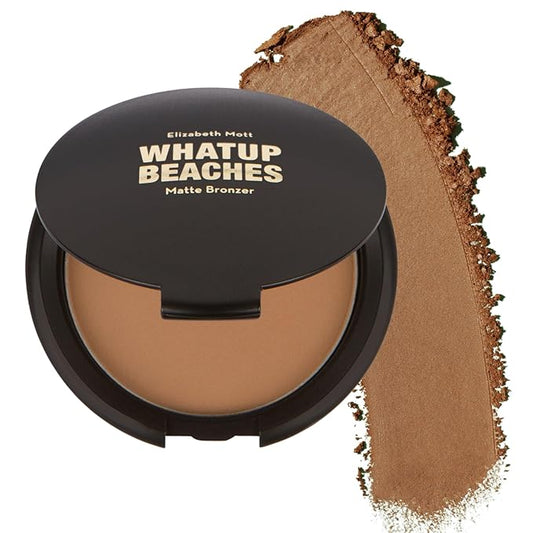 Elizabeth Mott Whatup Beaches Matte Bronzer Powder & Contour for Face, Long-Lasting Natural Sun-Kissed Bronzing Finish for All Skin Tones, Buildable Pressed Compact Makeup, Vegan & Cruelty-Free (10g)