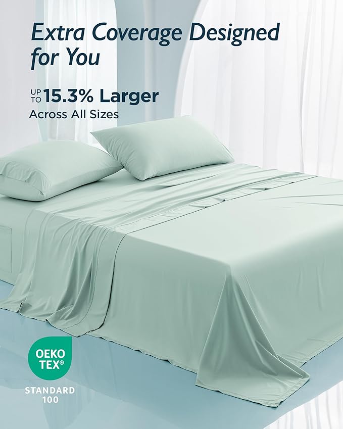 Breescape Cooling Sheet Set Twin XL Size - BlendTek™ Dry & Cool Technology for Hot Sleepers and Night Sweats, Q-Max>0.46 Tech, Deep Pocket Up to 18", 360° Elastic Band, Mint Green