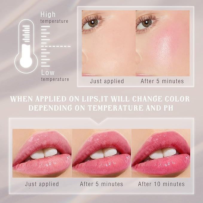 Color Changing Blush Stick for Cheeks Makeup,Clear Blush PH Temperature Changing Pink Cream Blusher Magic Waterproof Face Stick Multi-Use Lips and Cheek Tint,Matte Finish Natural Lightweight