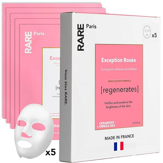 Exception Rosée - Regenerating Facial Sheet Mask - Hydrating & Brightening - With Ceramides & Omega-3 & 6 - Brightening, Firming & Revitalizing - Multi-Active Serum Formula - 5 Pack