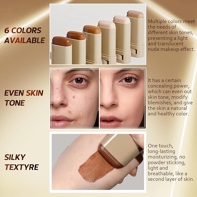 Beauty Balm Serum Boosted Skin Tint, Solid Tinted Moisturizing Serum Foundation Stick, Buildable Medium-to-Full Coverage Contour Stick for Face Makeup (#02)