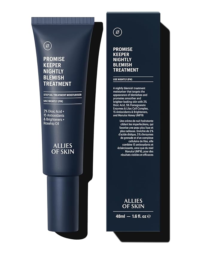 Allies of Skin Promise Keeper Blemish Sleeping Facial: Night Cream Moisturizer Treatment. Dioic + Mandelic + Lactic Acid, Manuka Honey, Rosehip Oil. Hydrates & Refines Skin 1.7 oz