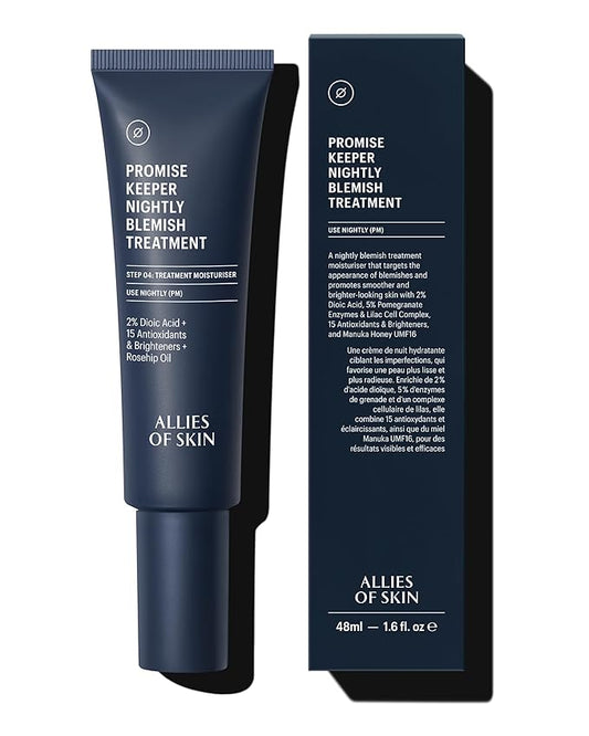 Allies of Skin Promise Keeper Blemish Sleeping Facial: Night Cream Moisturizer Treatment. Dioic + Mandelic + Lactic Acid, Manuka Honey, Rosehip Oil. Hydrates & Refines Skin 1.7 oz