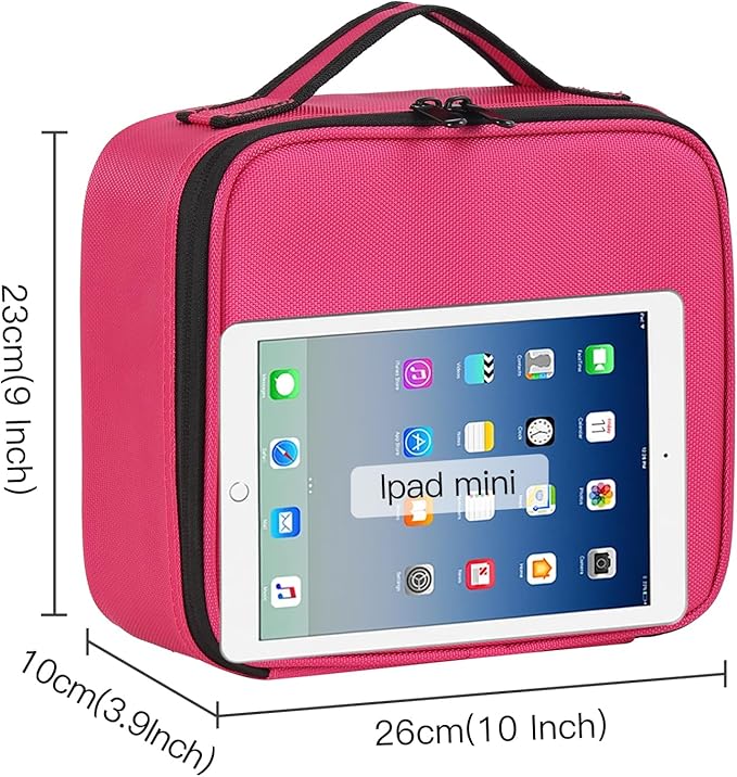 Makeup Organizer Bag, 10 Inch Portable Makeup Box with Adjustable Strap Cosmetic Bag with Brush Storage Sturdy Dual Zip Closure, Cosmetic Case for Women, Waterproof, Durable, Gift for Her, Rose Red