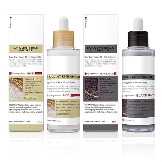 2PCS Rice Exfoliating Ampoule Set, 2025 Upgrade Black & White Rice Exfoliant, Peel & Shot Glow Rice Ampoule Duo for Glowing Skin | Gentle Peel + Pore Minimizing & Deep Hydration for All Skin Types