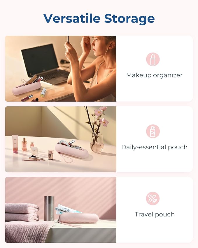 BAGSMART Makeup Brush Holder Bag, Travel Small Makeup Bag for Purse, Make Up Brush Bag Case Cosmetic Bag, Silicone Soft Portable Face Brushes Travel Essentials Organizer Holder, Light Khaki